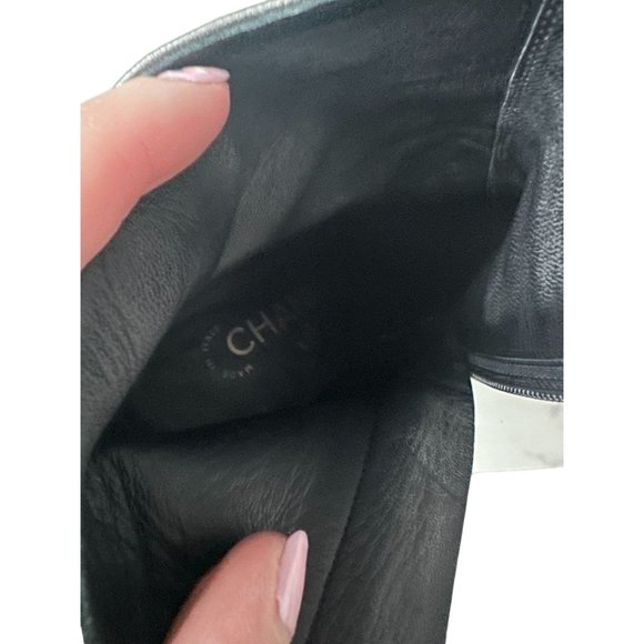 CHANEL Silver and Black Wedge Ankle Boots - Picture 12 of 15